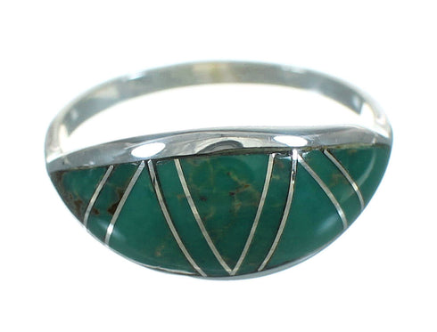 Southwestern Turquoise Inlay Silver Ring Size 5-3/4 AX80760
